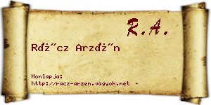 Rácz Arzén névjegykártya